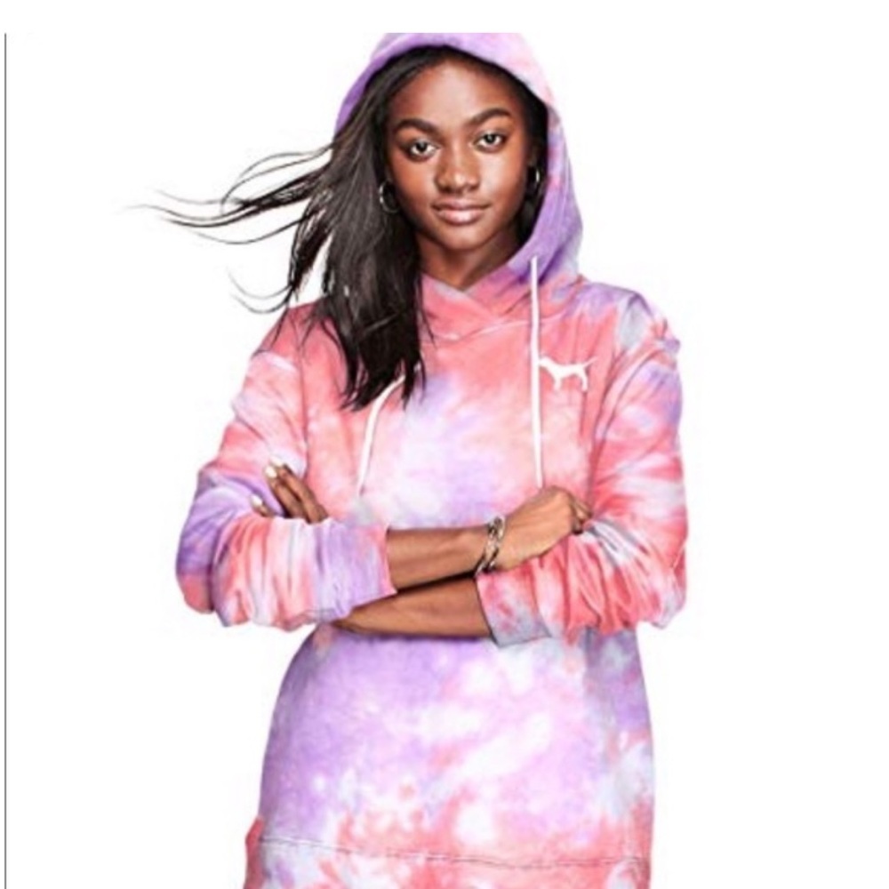 VS Pink Crossover Tie Dye Pink Hoodie - Picture 2 of 12